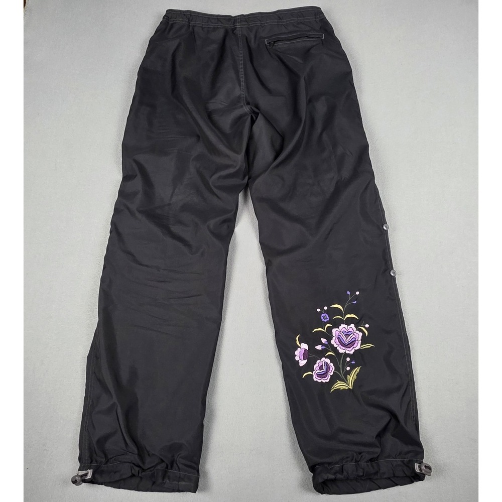 VINTAGE Gap Pants Womens Large Black‎ Pink Baggy Paratrooper Wide Leg Floral 90s